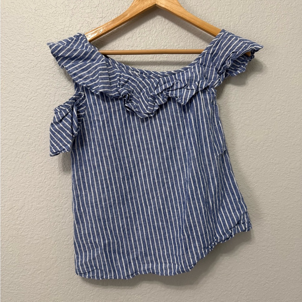 Madewell Striped Ruffle Off-Shoulder Top